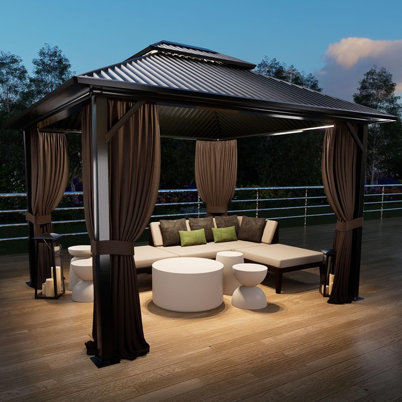 COWVIE 4-Panel 10' x 12' Gazebo Replacement Curtains, Patio Privacy