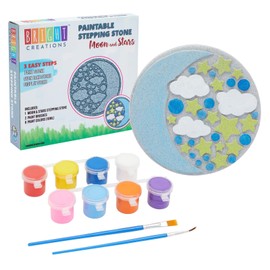 Bright Creations 11-Piece 10-Inch Paint-Your-Own Moon and Stars Stepping Stone Kit with 1 Moon and Star Stone, 8 Paint Pots with 10ml Acrylic Paint Each and 2 Paint Brushes for Yard Walkway Decoration