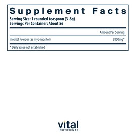 Vital Nutrients Inositol Powder | Myo Inositol Supplement for Women and Men | Supports Energy, Nervous System, Metabolism & Ovarian Function* | Vegan, Gluten, Dairy, Soy Free | 56 Servings