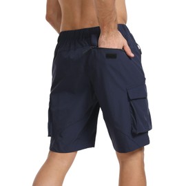 JustSun Men's Cargo Hiking Shorts Summer Lightweight Quick-Drying Outdoor Trekking Shorts with Zip Pocket, blue, XL