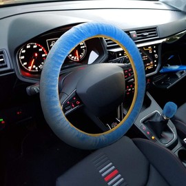 VaygWay Custom Autos Plush Faux Sheepskin Stretch- On Vehicle Steering Wheel Cover Blue Thermal Car Wheel Protector