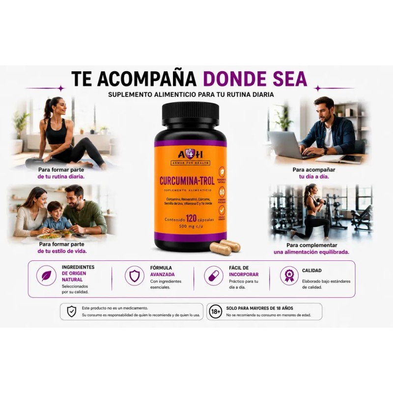 Suplemento A4h Resveratrol Curcumina Antioxidante 120 Caps