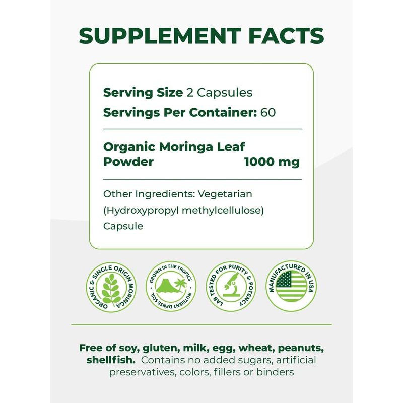 2-Pack Pura Vida Moringa Capsules 1000mg – Immune Support &