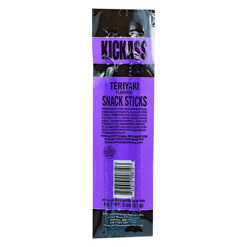 Kickass Teriyaki Meat Sticks 16ct Case - 2oz Twin Packs