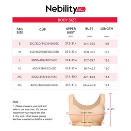 Nebility Front Closure Bras for Women Post Surgery Full Coverage Sports Bras Wireless with Adjustable Straps Beige