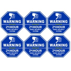 CCTV Camera Video Surveillance Security Door & Window Stickers, Blue Octagon-Shaped, 84mm X 84mm Vinyl Decals - Indoor & Outdoor Use, UV Protected & Waterproof - 6 Labels