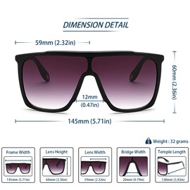 Freckles Mark Vintage Retro Oversized 70s Sunglasses for Men Women Shield Disco Glasses (Matte Black, 59)