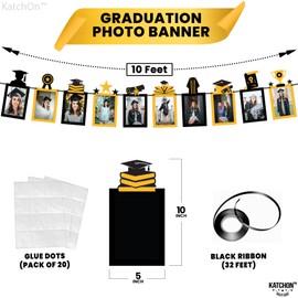 KatchOn, Gold and Black Graduation Photo Banner - Large, 10 Feet | Graduation Banner 2025 for Graduation Decorations Class of 2025 | Graduation Picture Banner for 2025 Graduation Party Decorations