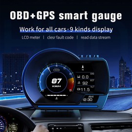 MH Head Up Display, OBD2+GPS Dual System, Speedometer, Tachometer, Water Temp, Volt, Overspeed Alarm AUTO Gauge Fault Diagnosis for Cars