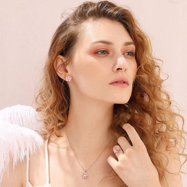 925 Sterling Silver Stud Earrings, Cute Flower Ear Studs for Women, White/Black/Rose Gold Plated, Stud Earrings Jewelry Gift (3pcs)