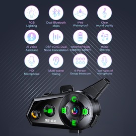 Greatzer Motorcycle Helmet Bluetooth Headset Motorcycle Helmet Speakers Wireless Intercom Headset 1000m 6 Riders Group Motorcycle Communication System with Dual Chip for Audio Multitasking Universal