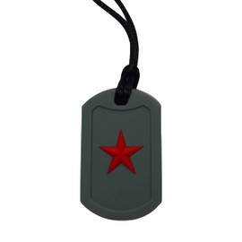 ChuChumz Chew Necklace Chewelry for Children Adults with Autism ASD to Bite or Fidget Chewy Aids Concentration Safe Stop Biting Toys That Work (Red Star on Grey)