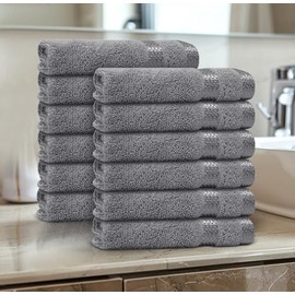 Casabella 12 Pack Flannel Face Cloth - 100% Cotton Face Towels Soft & Absorbent Super Quality Washcloths 30x30CM, Fingertip Towels for Makeup Removal & Cleansing - Silver Face Cloth