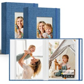 Vienrose Small Photo Albums for 6x4 Photos, 2 Pack Linen Cover Mini Photo Book, 26 Pages Hold 52 Pictures, for Family Memories, Travel Photos, Artwork & Postcard Storage, Keepsake Album，Blue