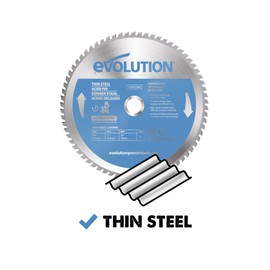 Evolution Power Tools T255TCT-70MS Mitre Saw Blade (AKA TCT Saw Blade) For Cutting Thin Steel - Carbide Tipped Metal Saw Blade Produces Virtually No Heat, Burrs or Sparks, 255 mm