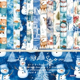 24 Sheets 6'' x 6'' Christmas Scrapbook Paper Winter Theme Cute Pattern One Sided Cardstock for DIY Card Making Decorative Paper (R2444)
