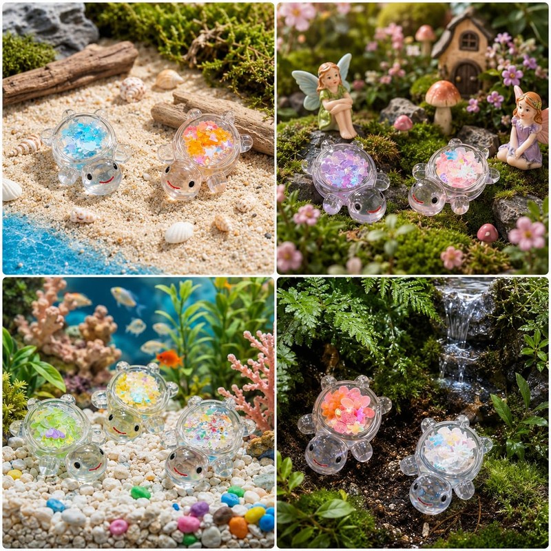 ElvenJoy 20Pcs Mini Turtles with Glitter and Glow Effect, Transparent