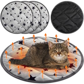 Namalu 4 Pack Self Warming Cat Bed Self Heating Cat Mat Star Pattern Soft Dog Crate Pad Thermal Pet Bed Mat Anti Slip Kennel Mat Washable Pet Warming Bed for Outdoor Indoor (15.7 Inches,Round)