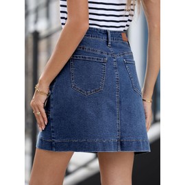 Sidefeel Women's Denim Skirt High Waisted Stretch Casual Mini Skirt Cute Jean Skirt with Pockets Dark Blue Small