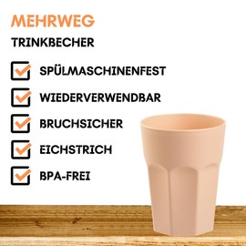 ENGELLAND - 5 x Plastic Cups Apricot Pastel Colours 400ml Calibration Line Shatterproof Stackable Reusable Plastic Reusable Party Cups Drinking Glass