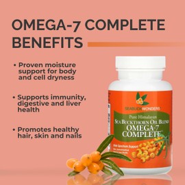 SeabuckWonders Organic Sea Buckthorn Oil, Omega-7 Complete Softgels, 120 Count, with Omega 3, 6 & 9, Supports Hair, Skin & Nail Health, 1000mg per Serving