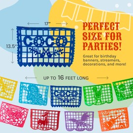 16 FT Coco Movie Papel Picado Plastic (10 Extra Large Panels) Fiesta Party Decorations, Mexican Party Banners, Dia De La Independencia and Day of The Dead Banner, Plastico Papel Picado Dia de los Muertos Decorations