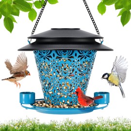 Solar Bird Feeders for Outside Hanging Metal Wild Bird Feeder Solar Lanterns Outdoor Waterproof Garden Decor for Yard Blue