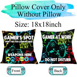 Gamer Gifts Throw Pillow Cover 18x18 inch with Pocket Design and Funny Do Not Disturb I'm Gaming Socks, Gamer Room Decor Party Decorations for Gamer Men Boys