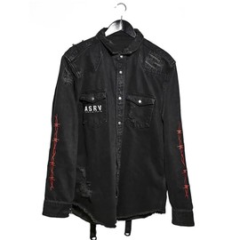 DIOTSR Mens Distressed Denim Jacket Casual Ripped Holes Jean Jacket Hip Hop Punk Street Outwear Black (Cobra, X-Large)