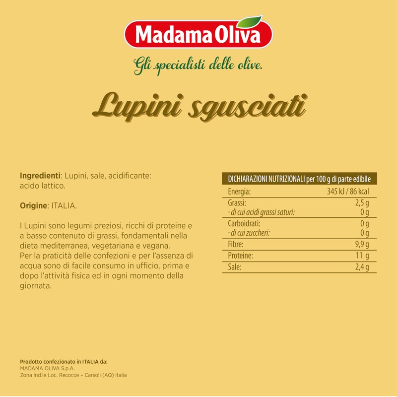 MADAMA OLIVA, Lupini Sgusciati, Ottimo Snack per Aperitivi, Ideale per