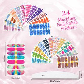XEAOHESY 24 Sheets Marbling Full Wrap Nail Polish Stickers Self Adhesive Glitter Gradient Color Marble Nail Decal Strips with Nail File for Women Girls Nail Craft (Stylish Style)