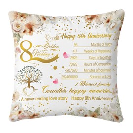 TAGDANK 8 Year Anniversary Wedding Gifts for Her, Happy 8th Throw Pillow Covers 18"x18", Best Romantic 8th Anniversary Marriage Gifts for Women, 8 Year Wedding Anniversary Decorations Gift