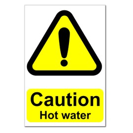 Caution Hot Water Sign Board – 300mm x 200mm x 4mm Corrugated Plastic, Printed & Laminated – Kitchen Safety Warning Sign for High-Temperature Areas