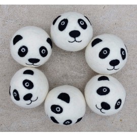 Dryer Balls 6-Pack Extra Large Premium Natural Fabric Softener - 100% Organic Wool - Eco-Friendly - Laundry Balls for Dryer (Panda)