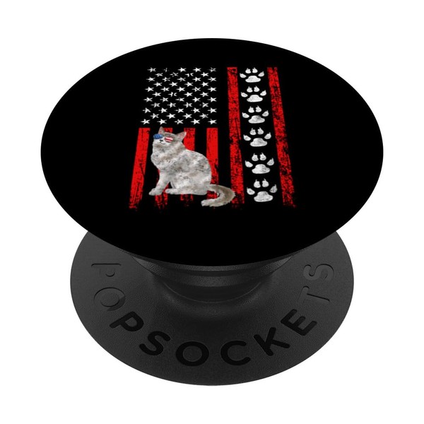 Ragamuffin Cat 4th of July Patriotic American Flag Paws PopSockets