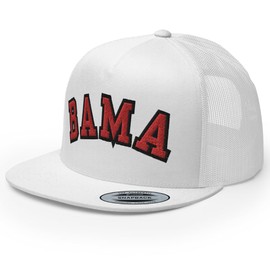 RIVEMUG NG Bama Embroidered Flat Bill Trucker Hat High Crown Adjustable Alabama AL State Cap White