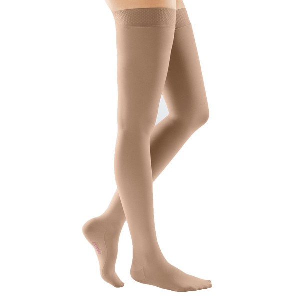 mediven Comfort for Women, 15-20 mmHg – Thigh High Compression Stockings with Silicone Top Band, Closed Toe Leg Circulation, Semi-Transparent Leg Support Compression Hosiery, V-Petite, Natural