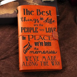 Inspirational Quotes Leather Journal Notebook for Women Men - The Best Things in Life are The People You Love Quote Vintage Travel Motivational Writing Journal Gift for Graduation Birthday Christmas