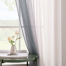 EMEMA Voile Curtain Two-Tone Curtain with Eyelets Transparent Curtain Eyelet Curtain Window Curtain Translucent for Bedroom Set of 2 140 x 225 cm Grey