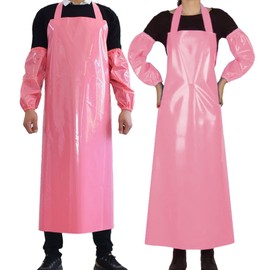 ELEBOX Waterproof Oil Proof Bib Apron Utility Apron Chemical Resistant Apron with Sleeve Work Apron Ultra Lightweight, Pink, 43.3" L x 31.5" W