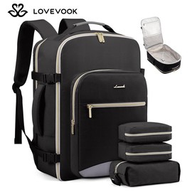 LOVEVOOK TikTokShopRestock  Colorblock Carry-On Travel Backpack with 3 Packing Cubes and Laptop Compartment - Personal Item, TSA-Friendly, Airline Approved Travel Bag for Hiking, Overnight, Weekend, Gift for Valentine's Day:_Dark Green_40L