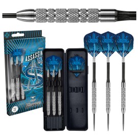 Harrows Assassin Tungsten Pro Darts | Steel Darts Set with Carry Case | 18–40 g, All Weights | Includes Alamo Shafts, 100-Micron Prime Flights, and Travel Case - 32g