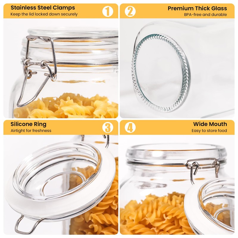 SUROQUE Glass Jars with Airtight Lid, Large Glass Food Storage