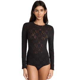 hanky panky Women's Signature Lace Unlined Long Sleeve Top, Black, S