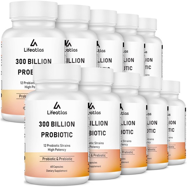 300 Billion CFU Probiotics - Probiotics for Women and Men, 12 Probiotic Strains Plus Prebiotic, Max Potent for Overall Digestive & Gut Health, Immune Support, Shelf Stable - 600 Capsules