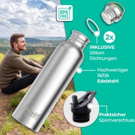 Freigeist Drinks Bottle, Stainless Steel, 350 / 500 / 750 / 1000 ml, Single-Walled Water Bottle for Outdoors, Children and Sports, silver, 500 ml