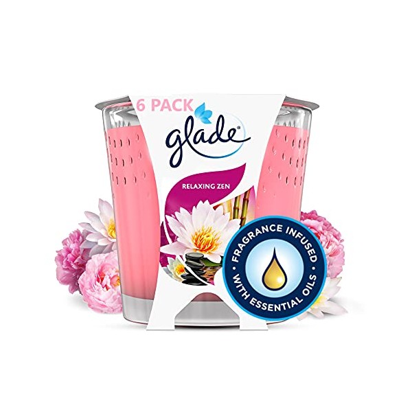 Glade Jar Candle, Scented Candle Infused with Essential Oils, 30 Hour Burn Time, Relaxing Zen, Pack of 6 (6 x 129g), Packaging May Vary