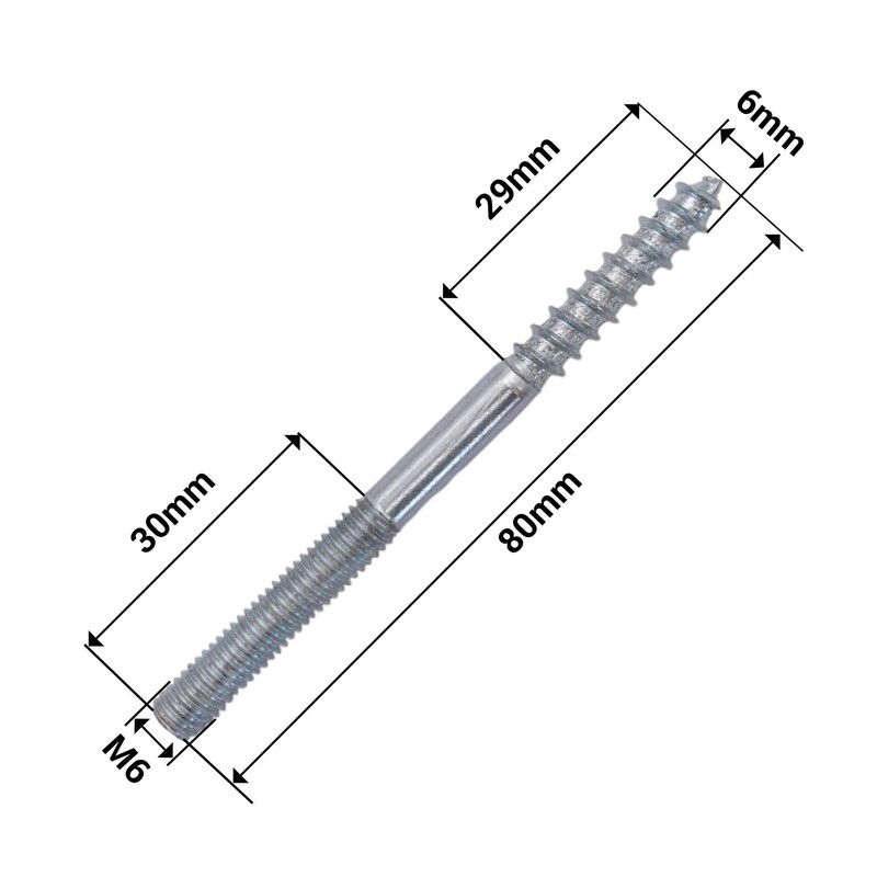 SKIR'CO (10 pcs) Hanger Bolts M6 x 80 mm, Double