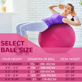 Fitvids Anti-Burst and Slip Resistant Exercise Ball Yoga Ball Fitness Ball Birthing Ball with Quick Pump, 2,000-Pound Capacity, Pink, 26-inch, L