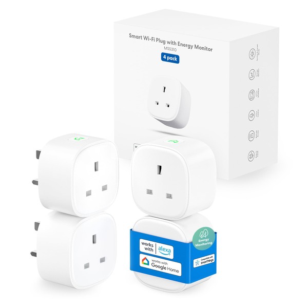 Meross Smart Plug with Energy Monitor,Wifi Plug Remote Control,Wi-Fi Smart Socket Work with Alexa Echo Dot,Google Home,No Hub Required 13A (4-Pack)